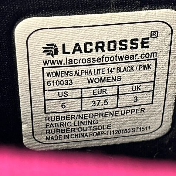 LACROSSE  ALPHA LITE BOOT  WOMENS BLACK & PINK  SIZE 6 (DISCONTIUED) - Picture 8 of 8